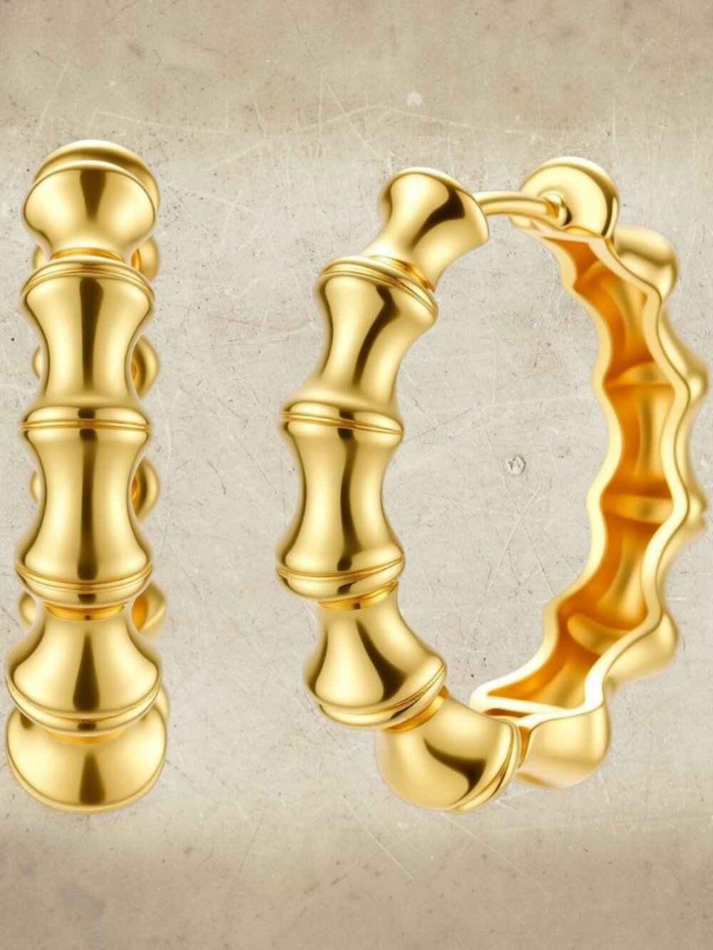 Simply Savvy Bamboo Segment Hoops 18K Gold Plated Sterling Silver